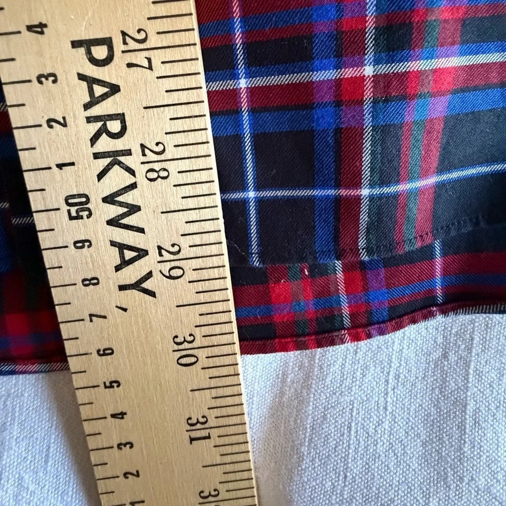 Jos. A. Bank Shirt Mens M Red Blue Plaid Tailored Long Sleeve Button Down Casual